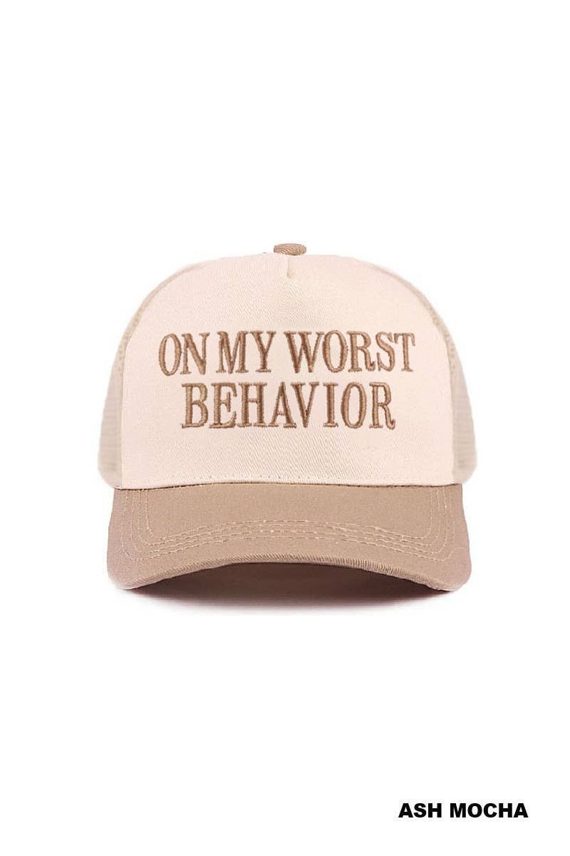 42POPS - On My Worst Behavior Two Tone Mesh Snapback Hat  Zenana Consgt.