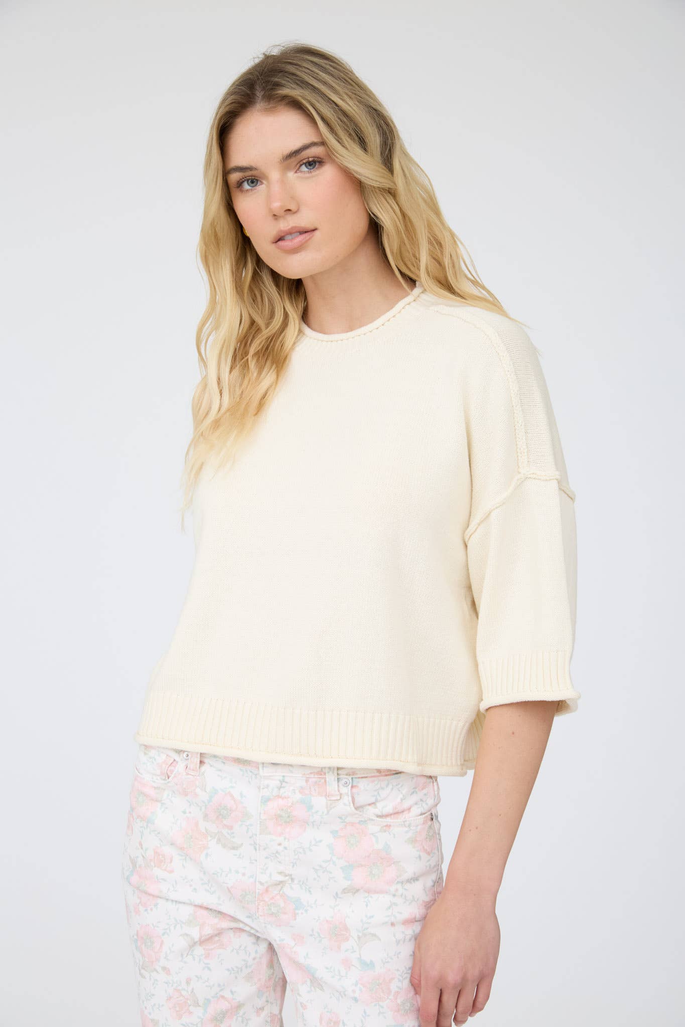 J.O.A - EXPOSED SEAM DROP SHOULDER SHORT SLEEVE PULLOVER