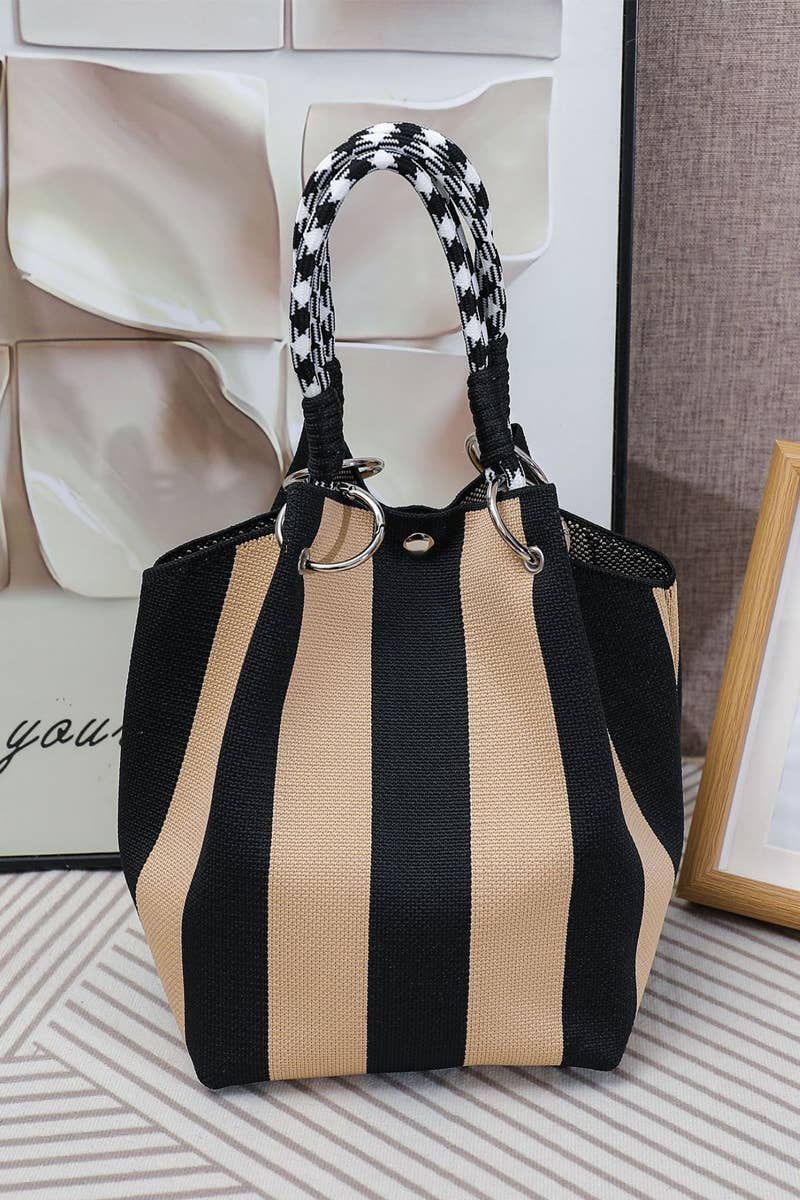 42POPS - 0521 Geometric Knitted Mini Bucket Tote Bag SI-29881 Zenana Consgt.