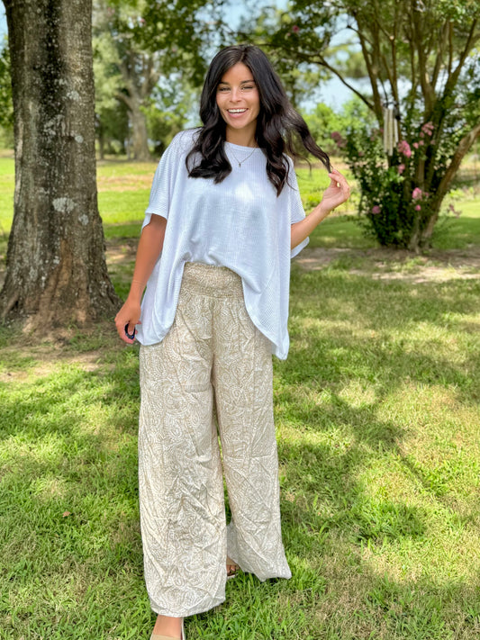 Day Walking Boho Paisley Print Wide Leg Pants with Pockets