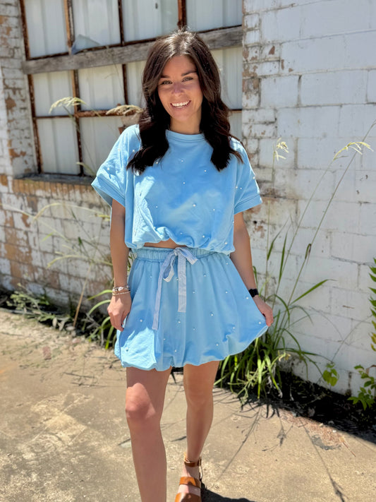 Mrs. Pearl Balloon Hem Set - Baby Blue