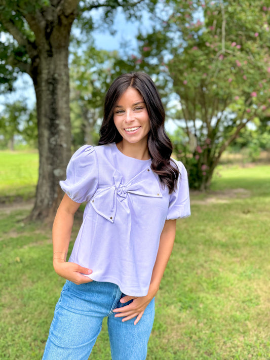 Love that Bow Detail Top -Lilac