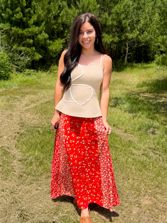 Melanie Red Floral Skirt