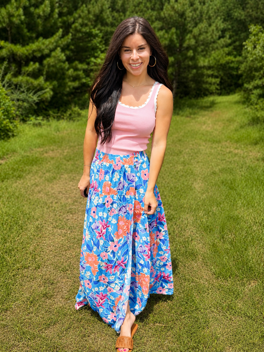 Best Memories Blue Floral Skirt