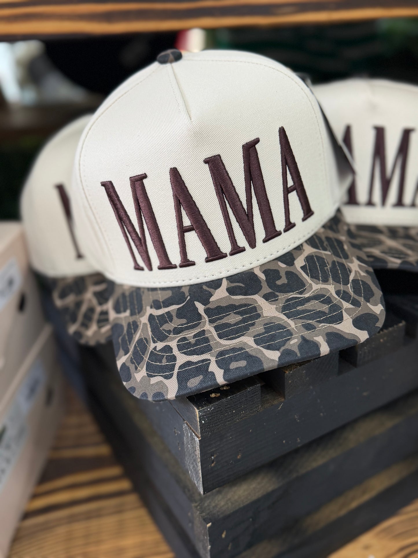 Mama Monogrammed Cap With Cheetah bill