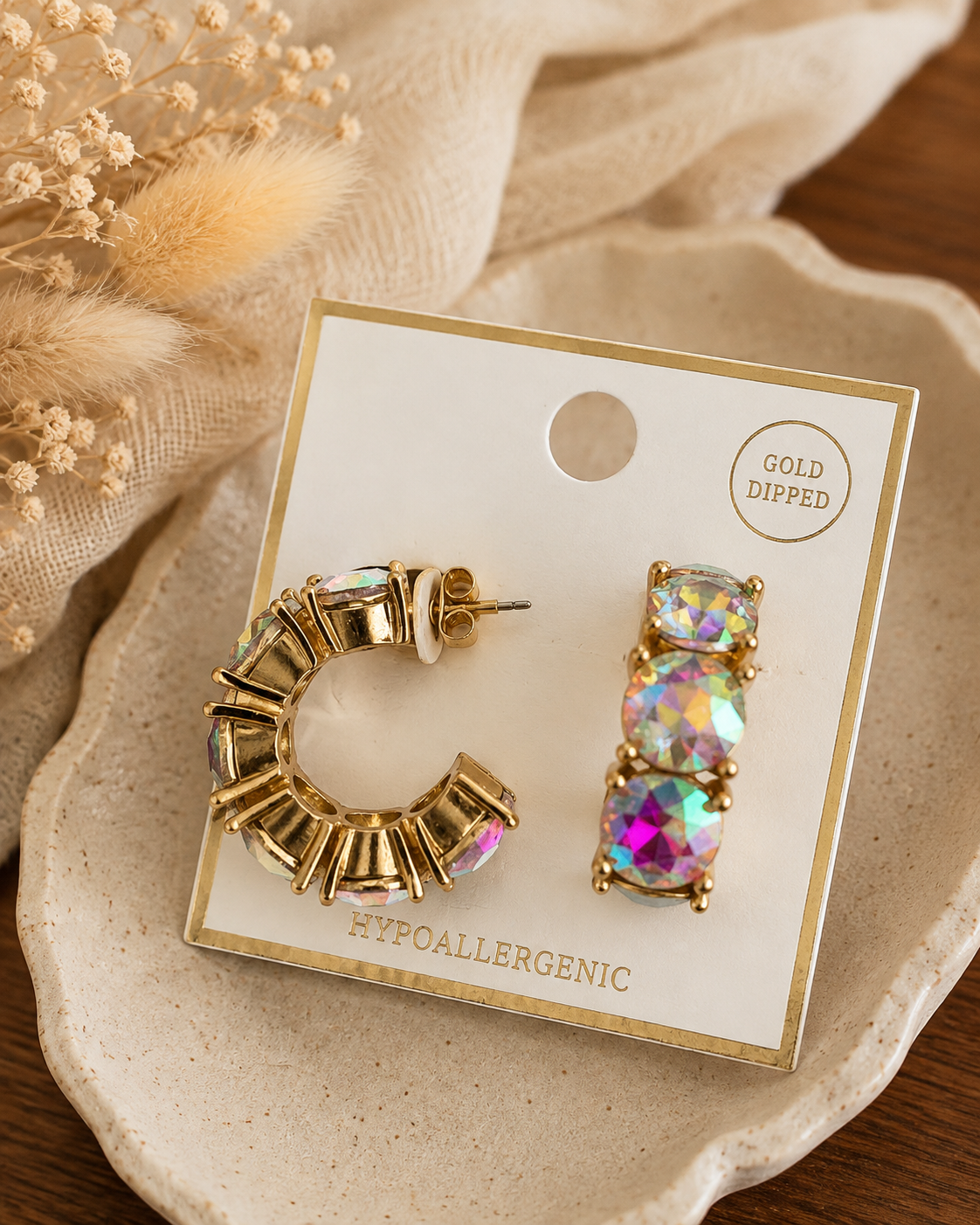 Irridescent Rhinestone Hoop Earrings