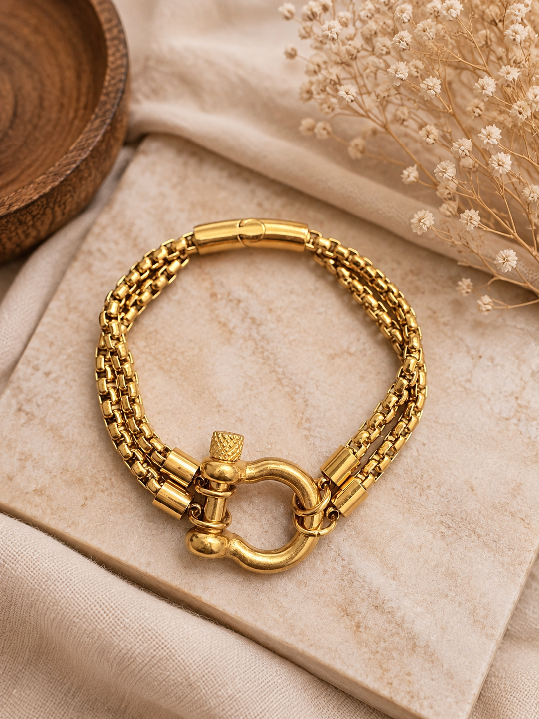 Gold Multi Strand Shackle Bracelet