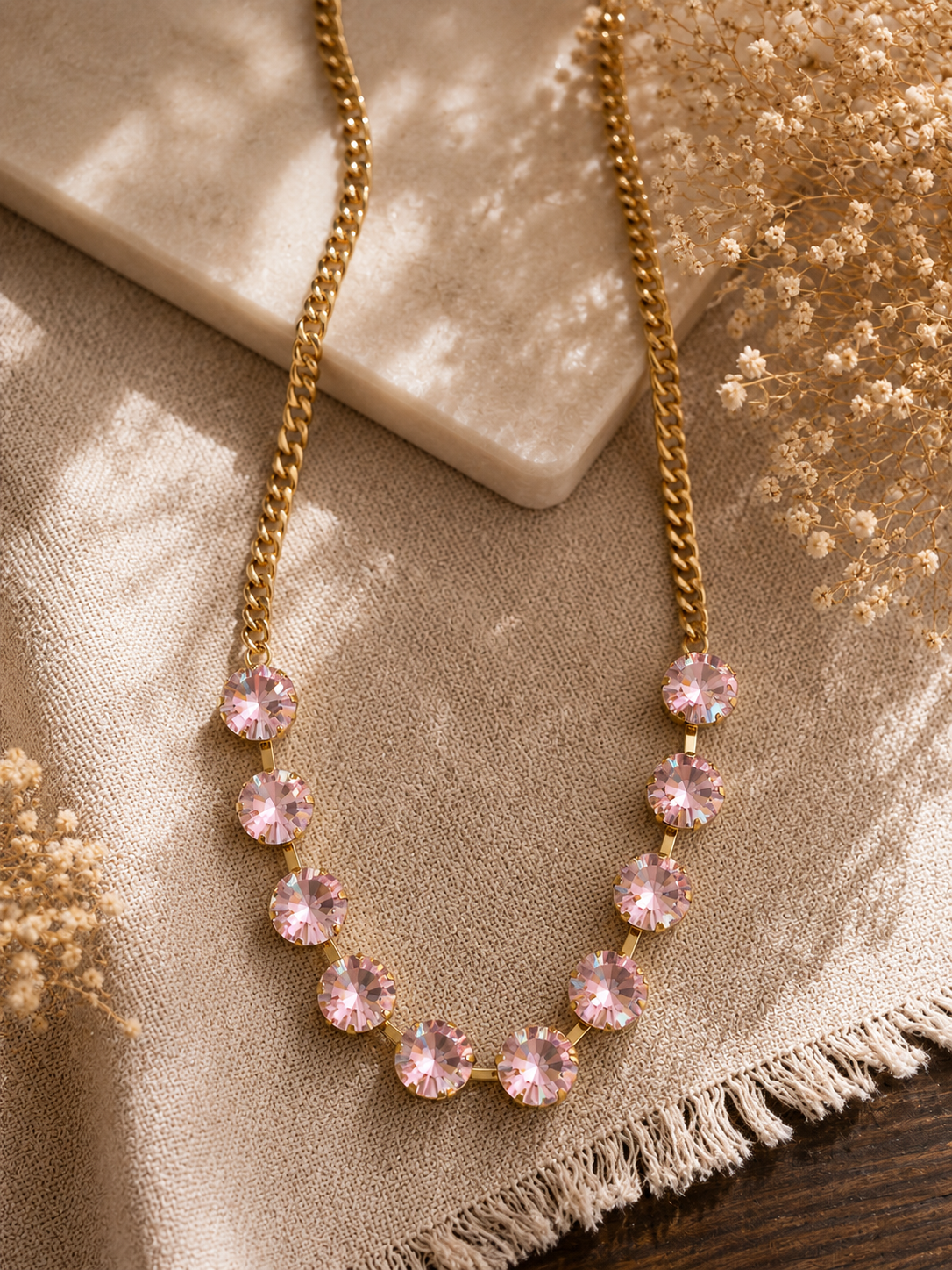 Ella Pink Rhinestone Necklace