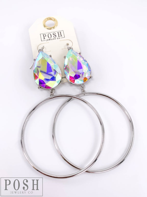 Large pear teardrop with circle earring