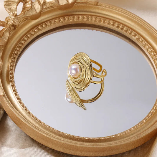 Center Pearl Adjustable Ring