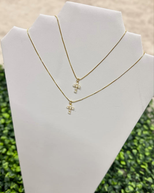 Pearled Mini Cross Necklace