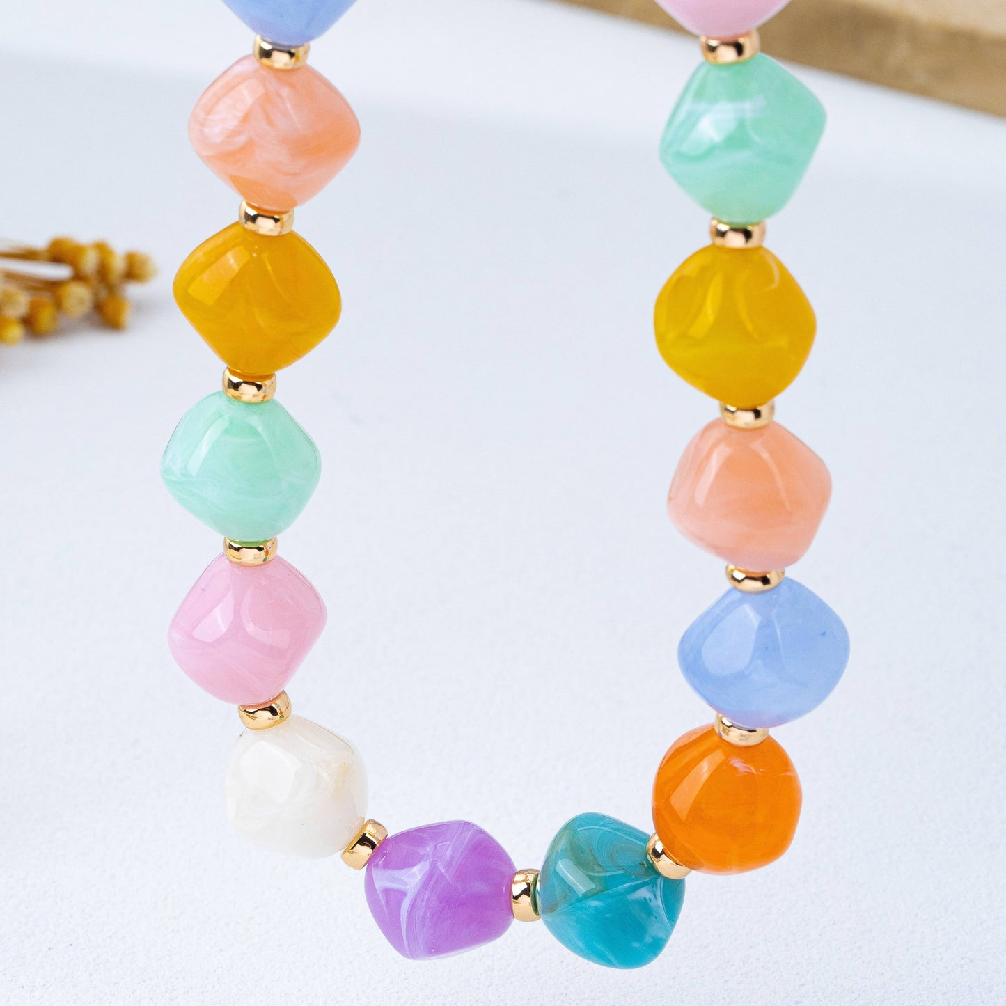 JOSSLYN by wall to wall - Multicolor Oversized Faceted Pastel Bead Necklace | 80N92990