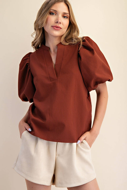 Salie V-Neck Puff-Sleeve Top