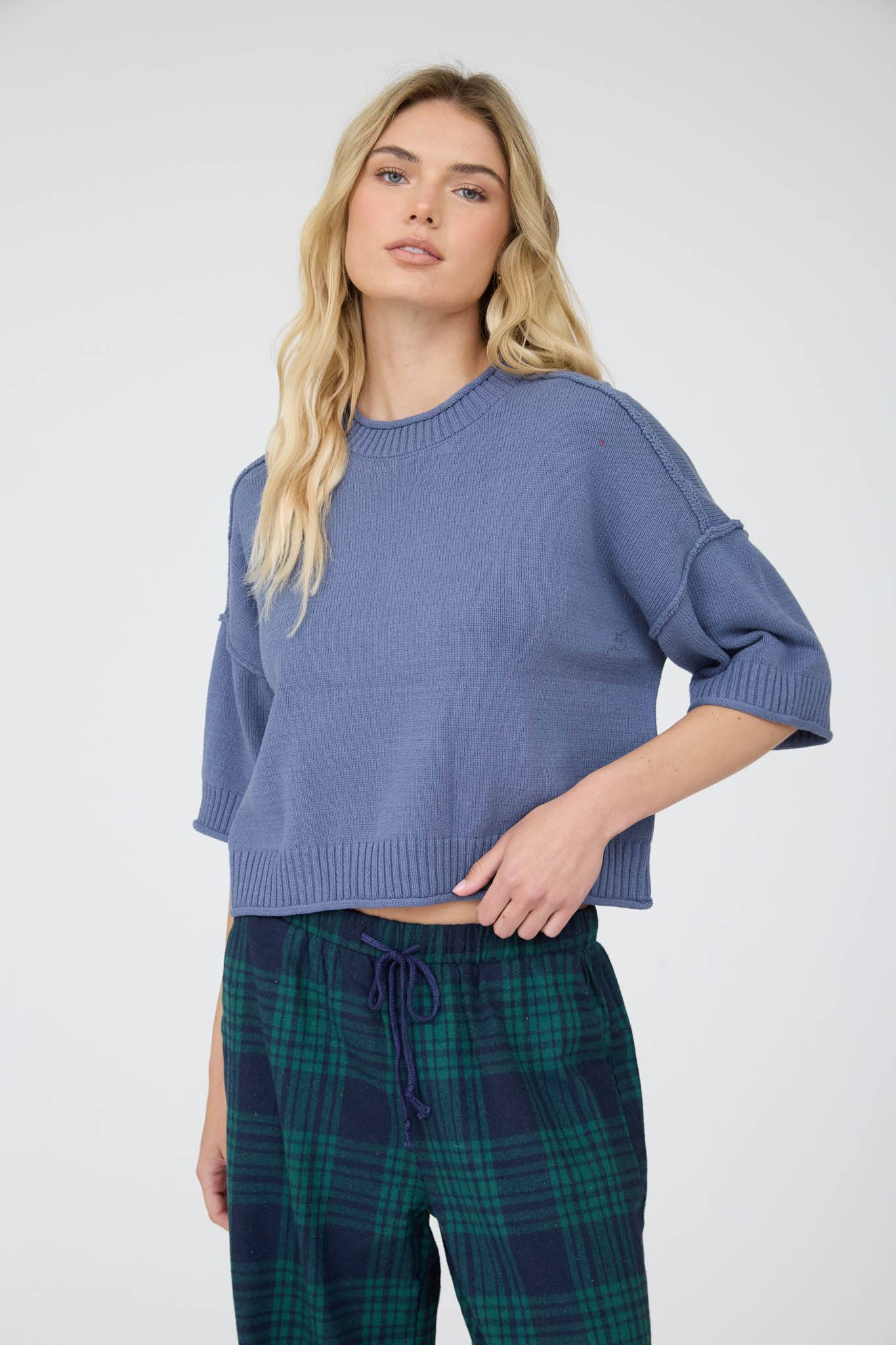 J.O.A - EXPOSED SEAM DROP SHOULDER SHORT SLEEVE PULLOVER