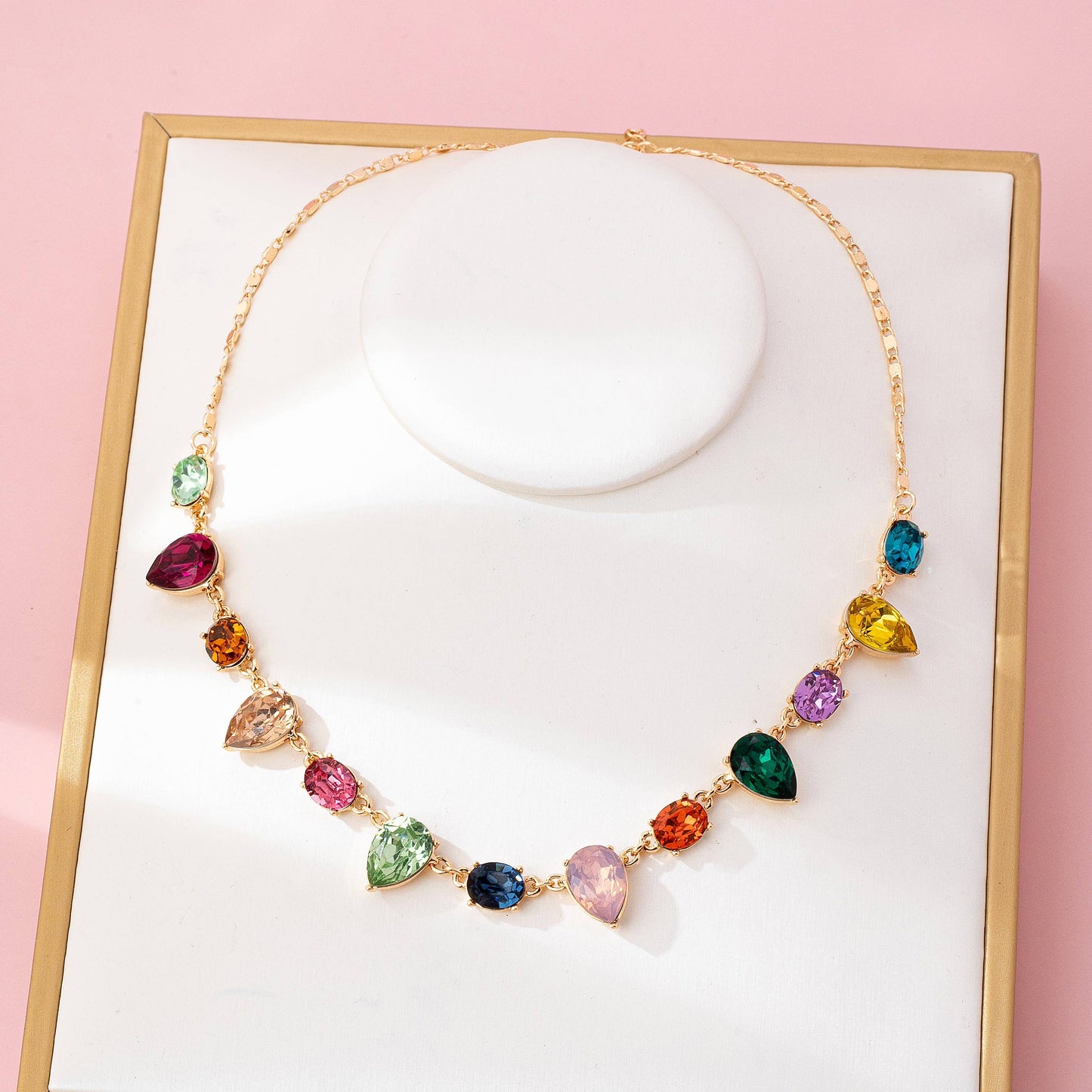 JOSSLYN by wall to wall - Rainbow Pear Gemstone Dangle Necklace | 80N92848