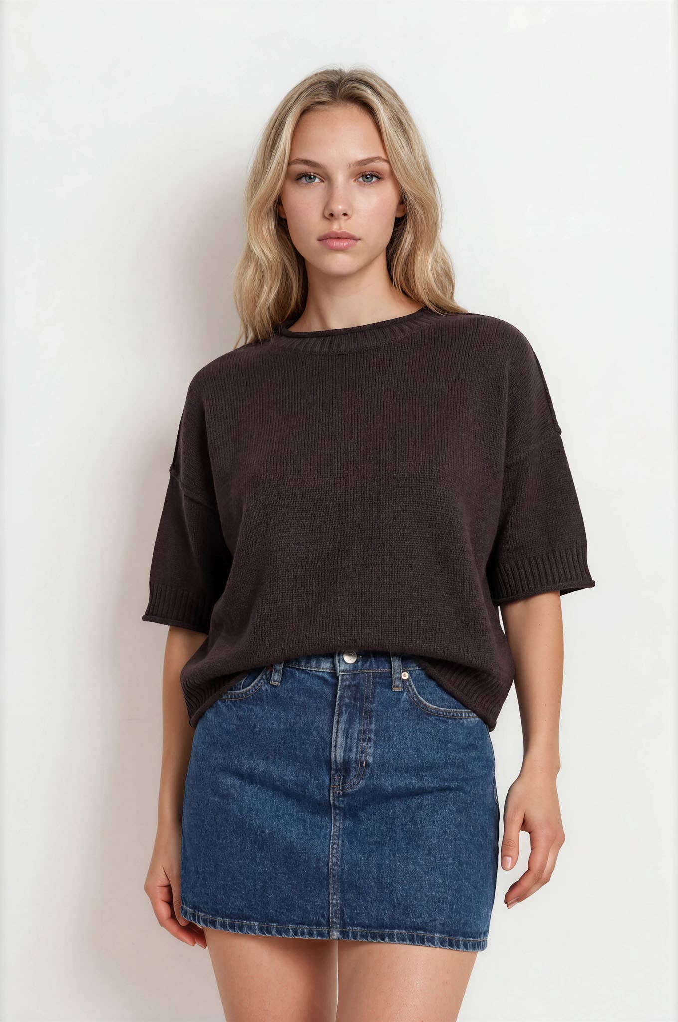 J.O.A - EXPOSED SEAM DROP SHOULDER SHORT SLEEVE PULLOVER