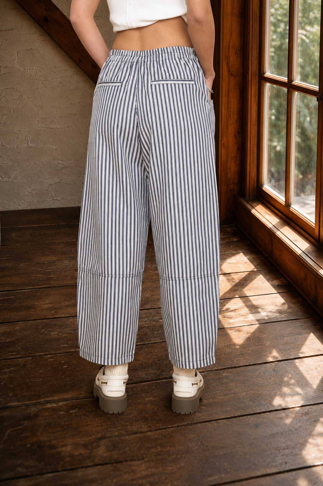 J.O.A - STRIPE POCKET DETAIL WIDE LEG PANTS