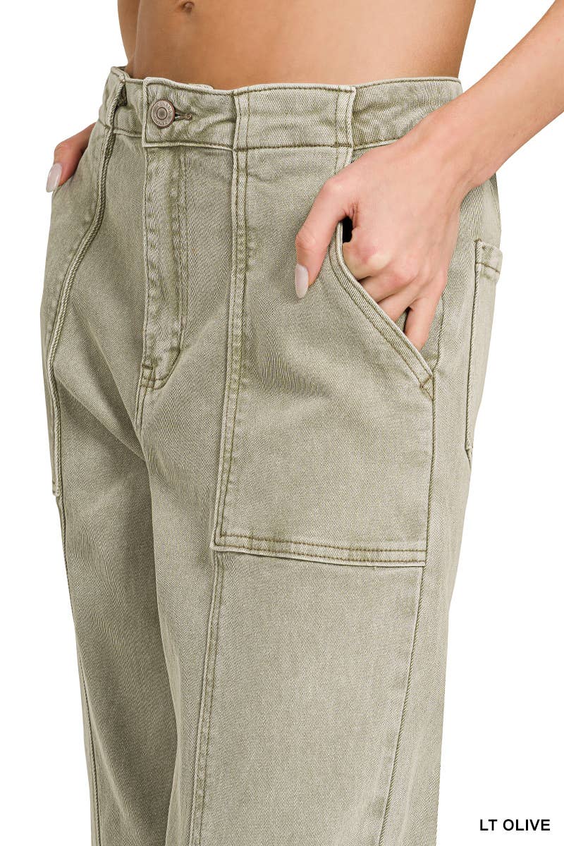 42POPS - Straight Leg Utility Pocket Color Denim Pants  Zenana