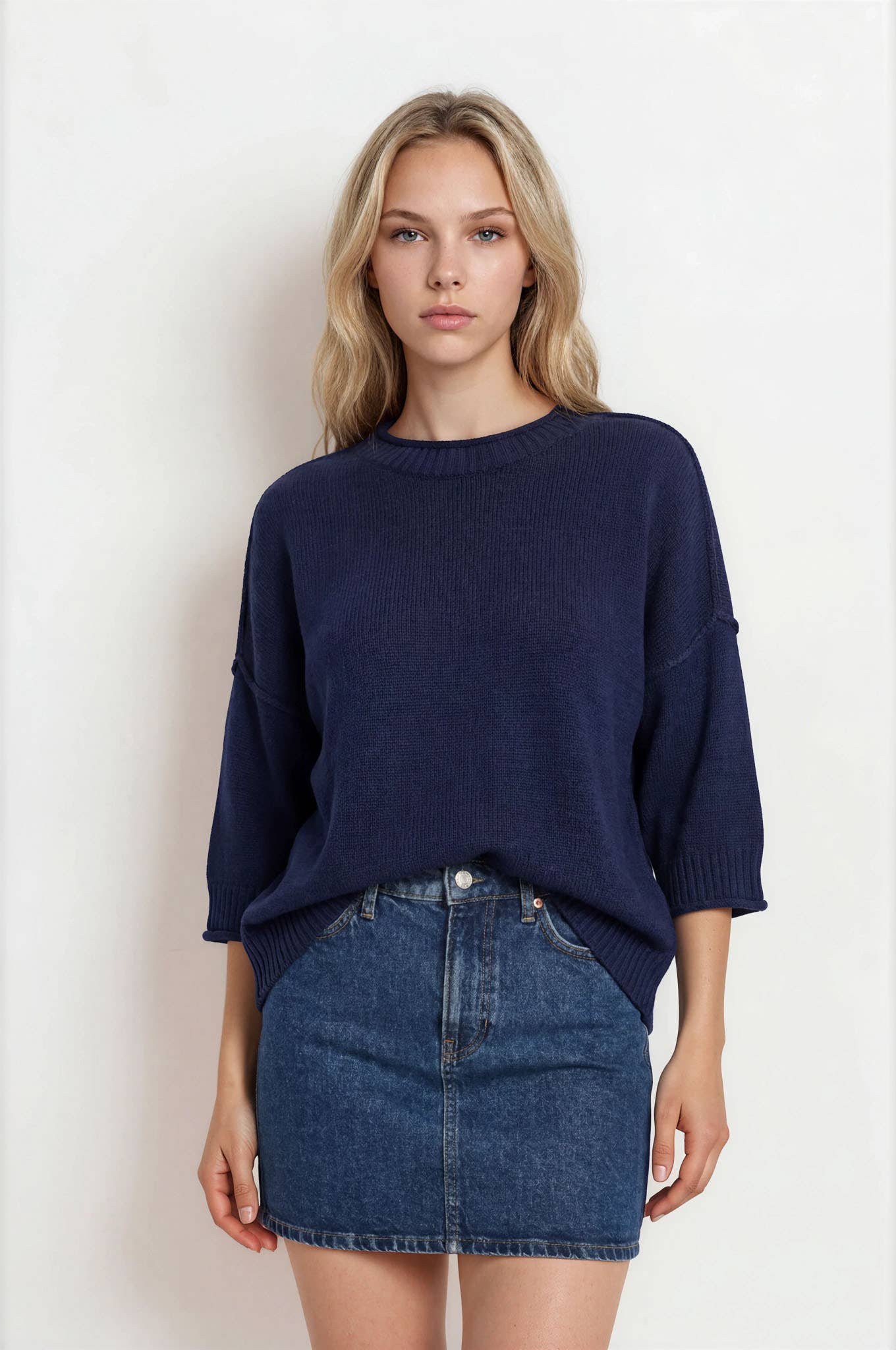 J.O.A - EXPOSED SEAM DROP SHOULDER SHORT SLEEVE PULLOVER