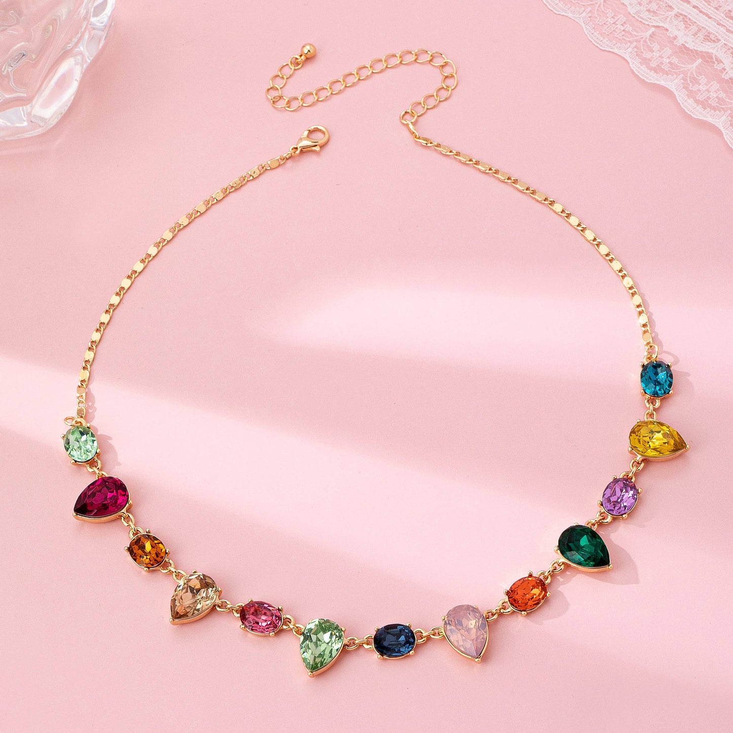 JOSSLYN by wall to wall - Rainbow Pear Gemstone Dangle Necklace | 80N92848
