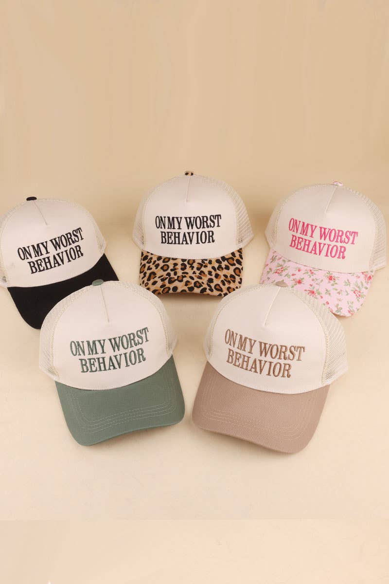 42POPS - On My Worst Behavior Two Tone Mesh Snapback Hat  Zenana Consgt.