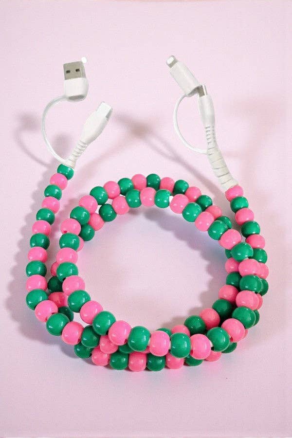 Nash Grey - Pink and Green Beaded Charging Cord