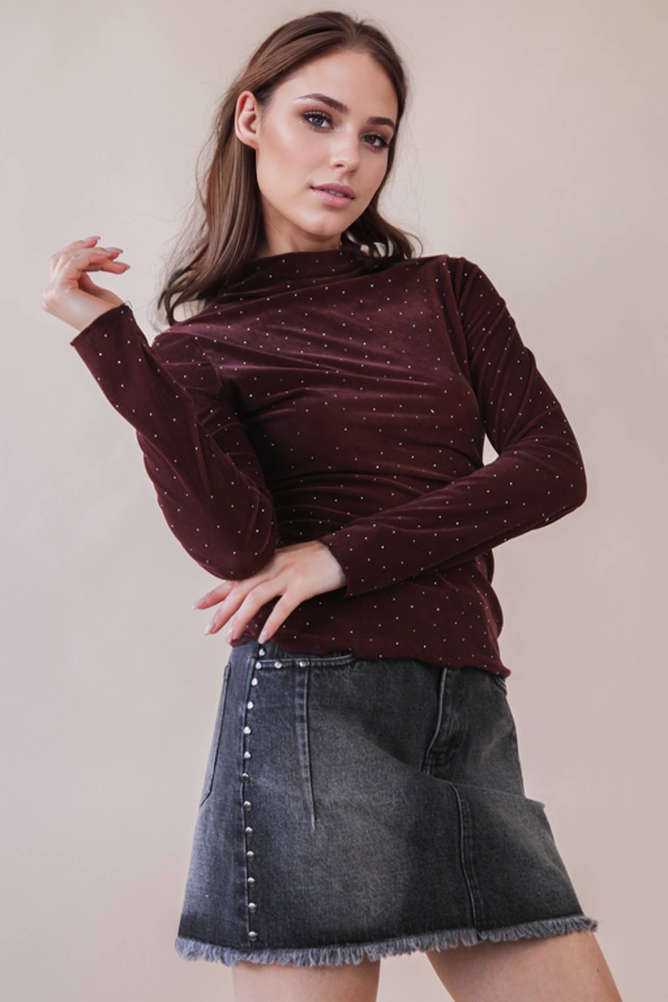 Shine Fitted Top - Wine