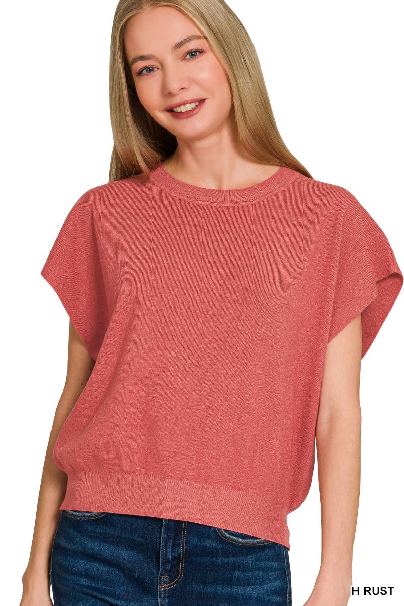 42POPS - 0715 Round Neck Short Dolman Sleeve Sweater SI-26357 Zenana