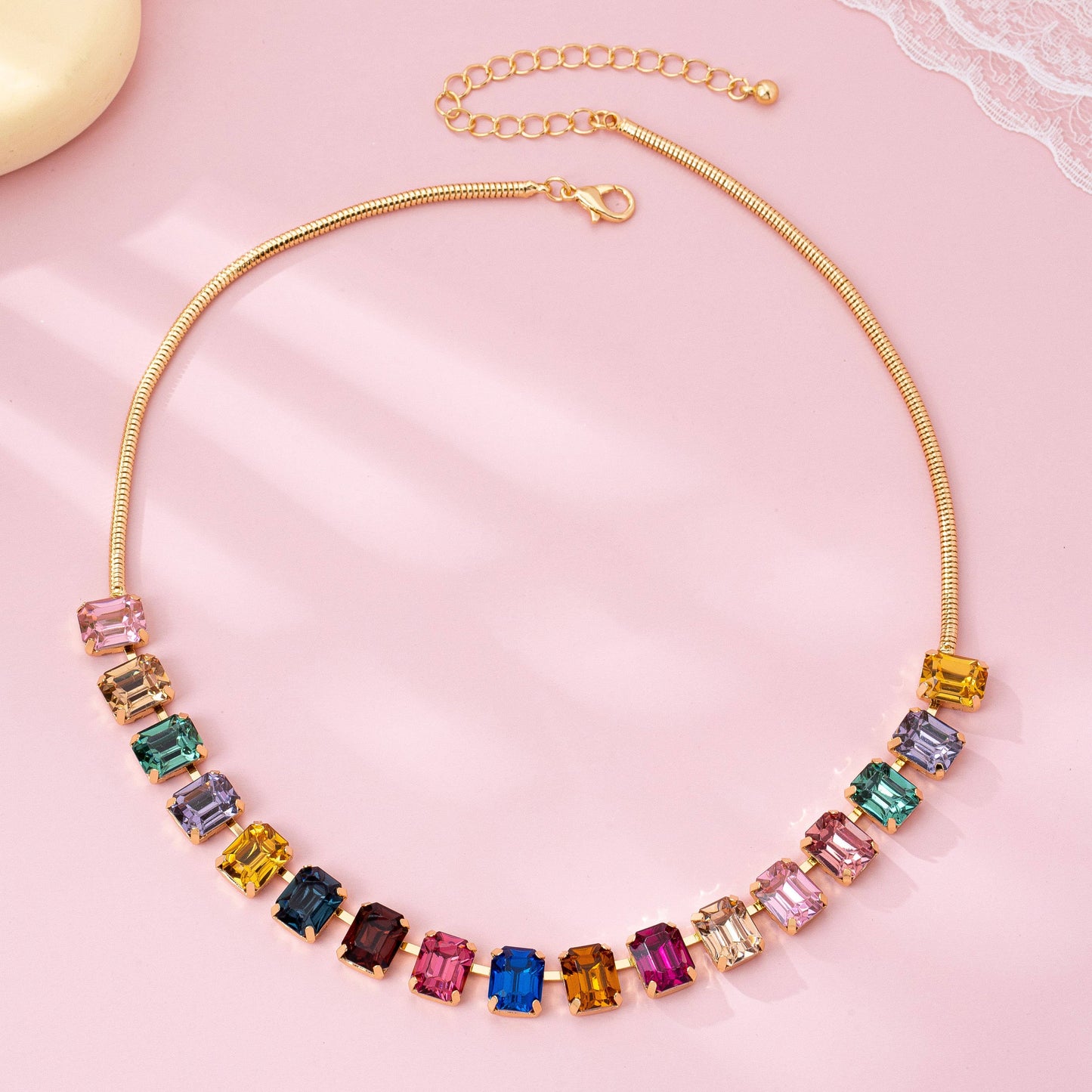 JOSSLYN by wall to wall - Rainbow Emerald-Cut Gemstone Statement Necklace | 80N92825