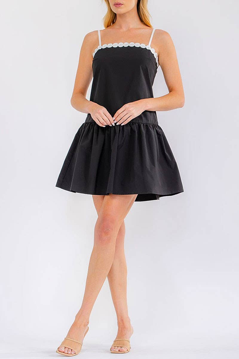 ROUSSEAU - SLEEVELESS MEDALLION SQUARE NECK FIT &amp; FLARE MINI DRESS