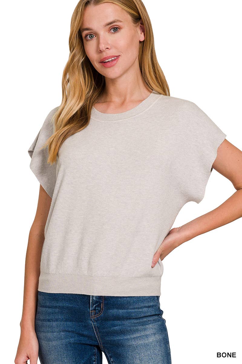 42POPS - 0715 Round Neck Short Dolman Sleeve Sweater SI-26357 Zenana