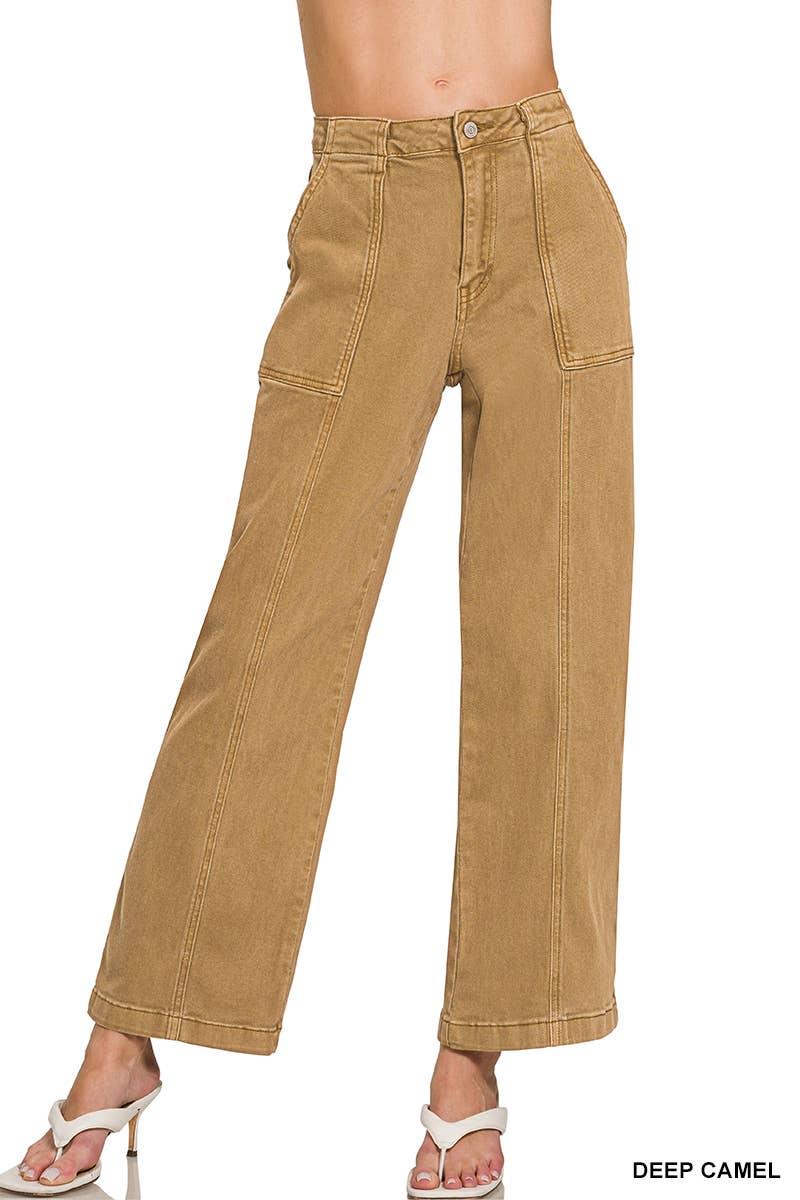 42POPS - Straight Leg Utility Pocket Color Denim Pants  Zenana
