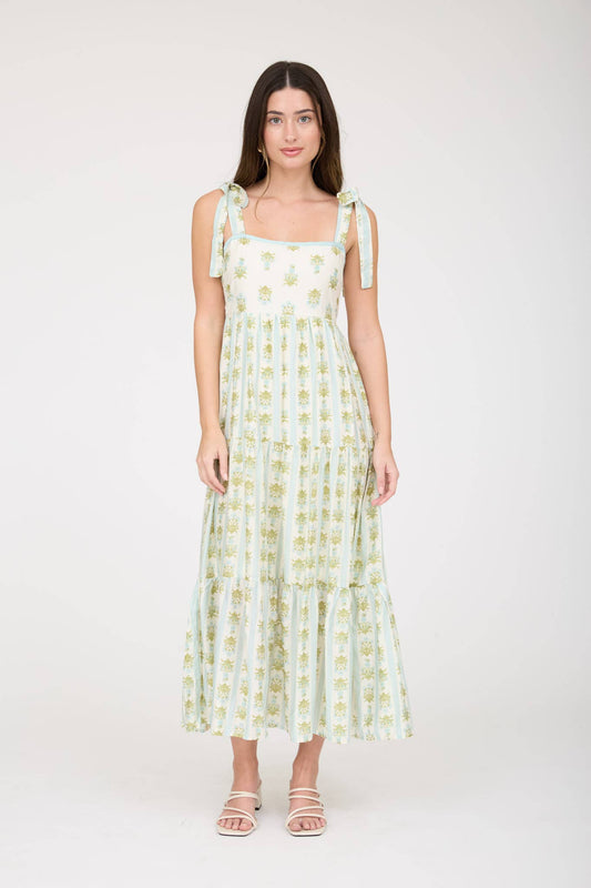 Spring Breeze Stripe Floral Dress -Sage Floral