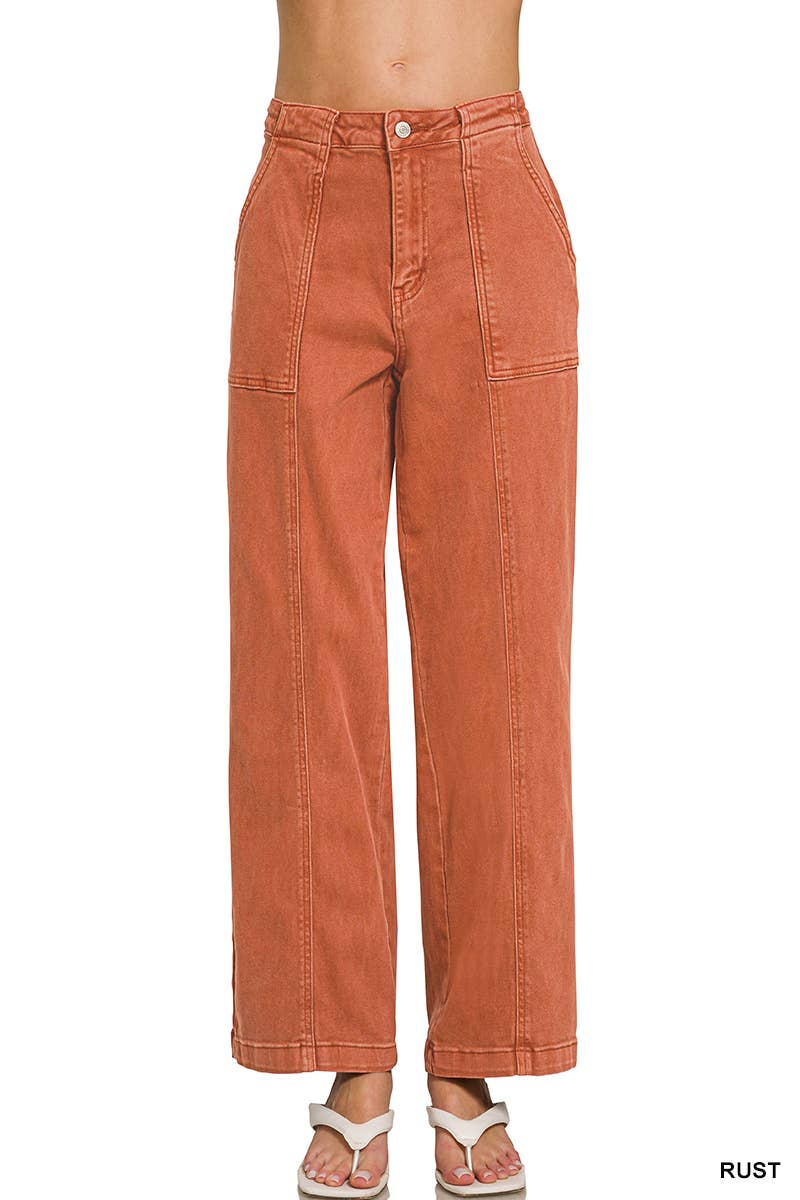 42POPS - Straight Leg Utility Pocket Color Denim Pants  Zenana