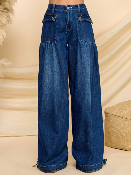 Sydney  Drawstring Wide Leg Jeans