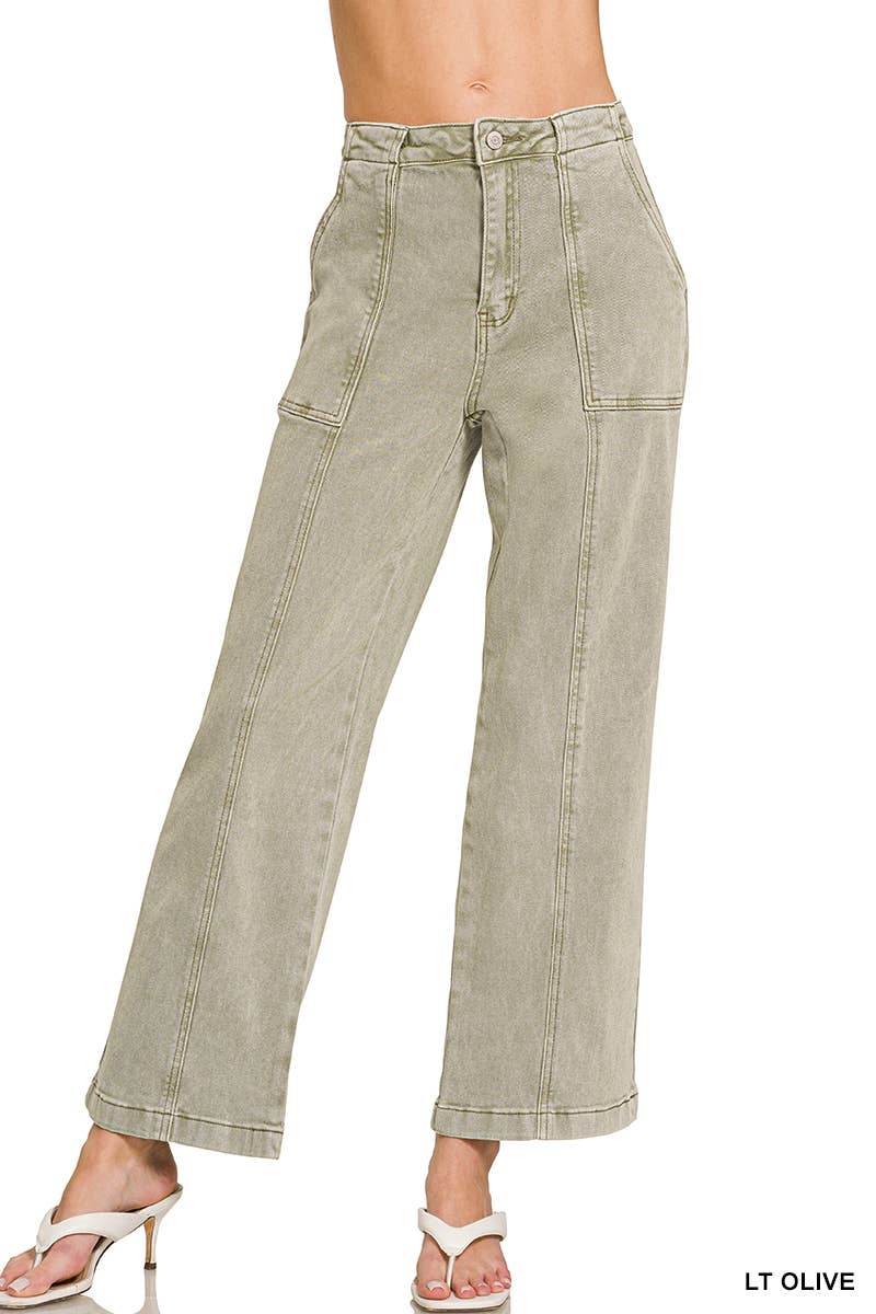 42POPS - Straight Leg Utility Pocket Color Denim Pants  Zenana
