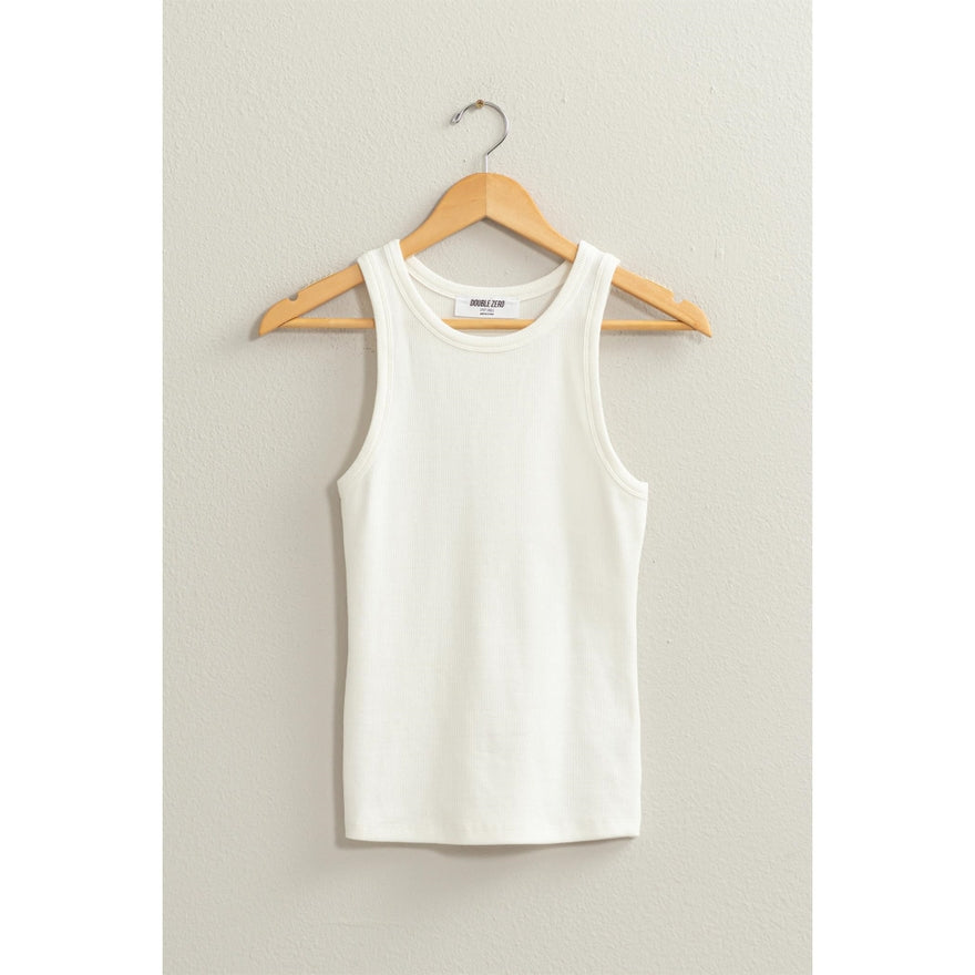 RIBBED ROUND NECK TANK TOP: