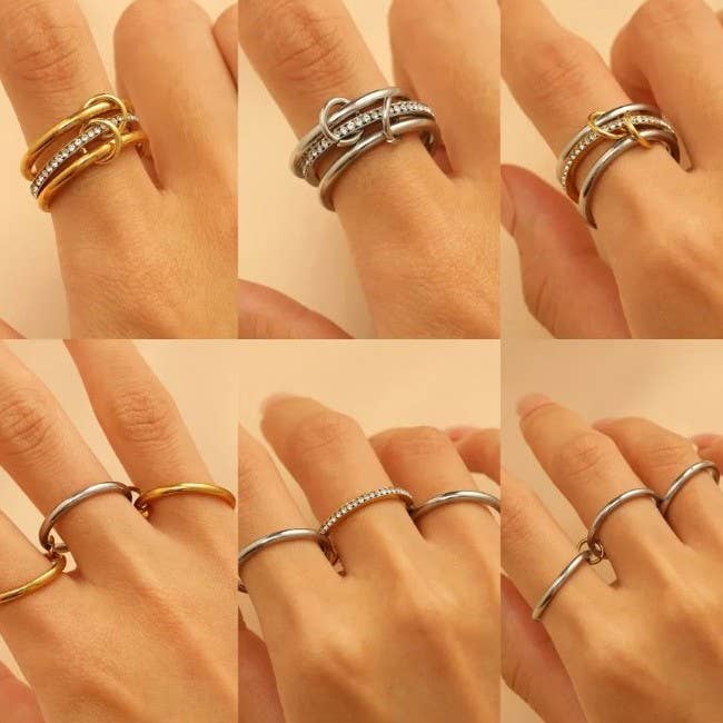 JOSSLYN by wall to wall - Stainless Steel Stackable Plain Band Rings Linked | 40R134