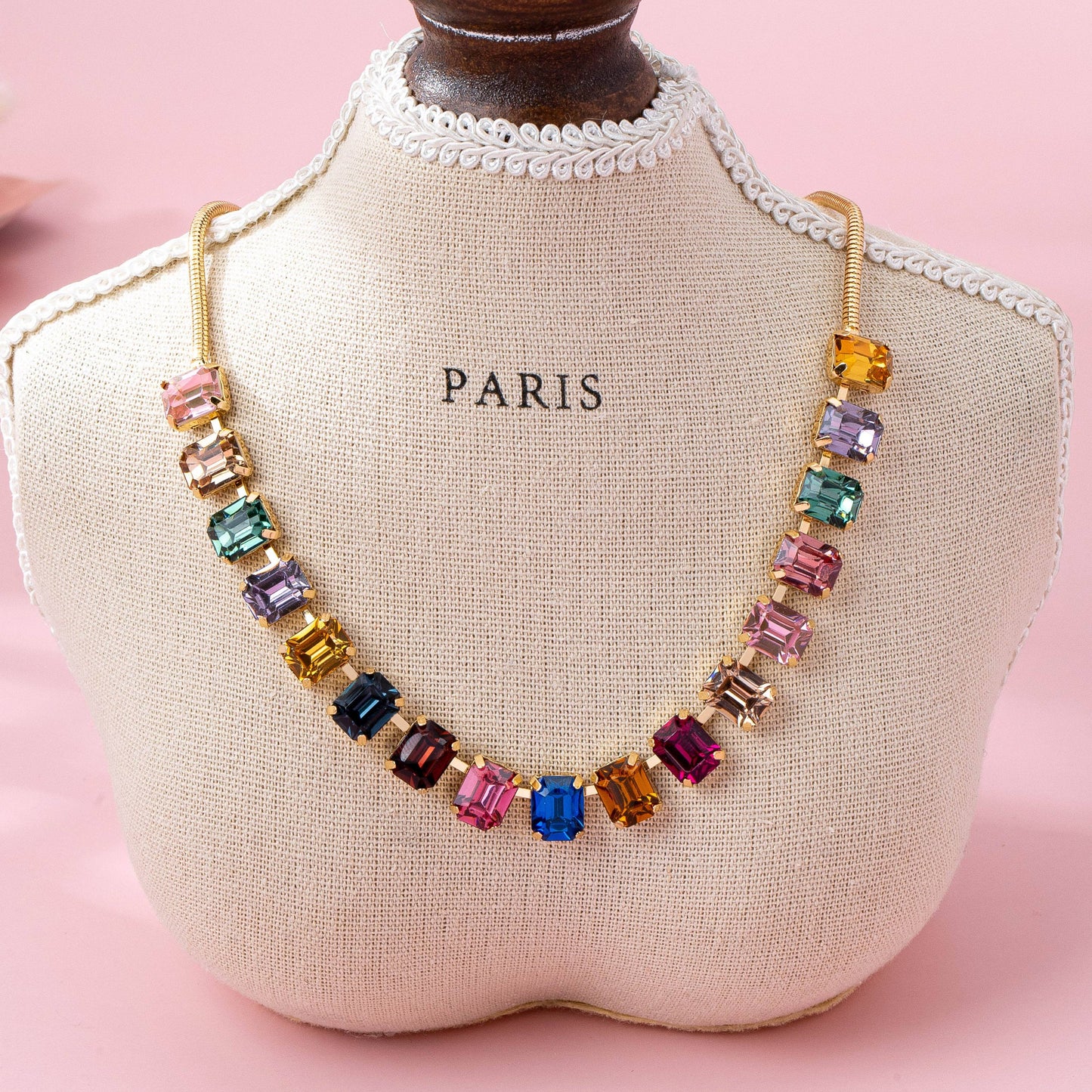 JOSSLYN by wall to wall - Rainbow Emerald-Cut Gemstone Statement Necklace | 80N92825