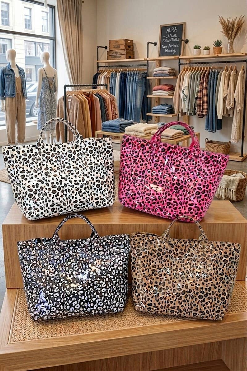 42POPS - 0402 Leopard Print Pvc The Tote Bag SI-29650 Zenana Consgt.
