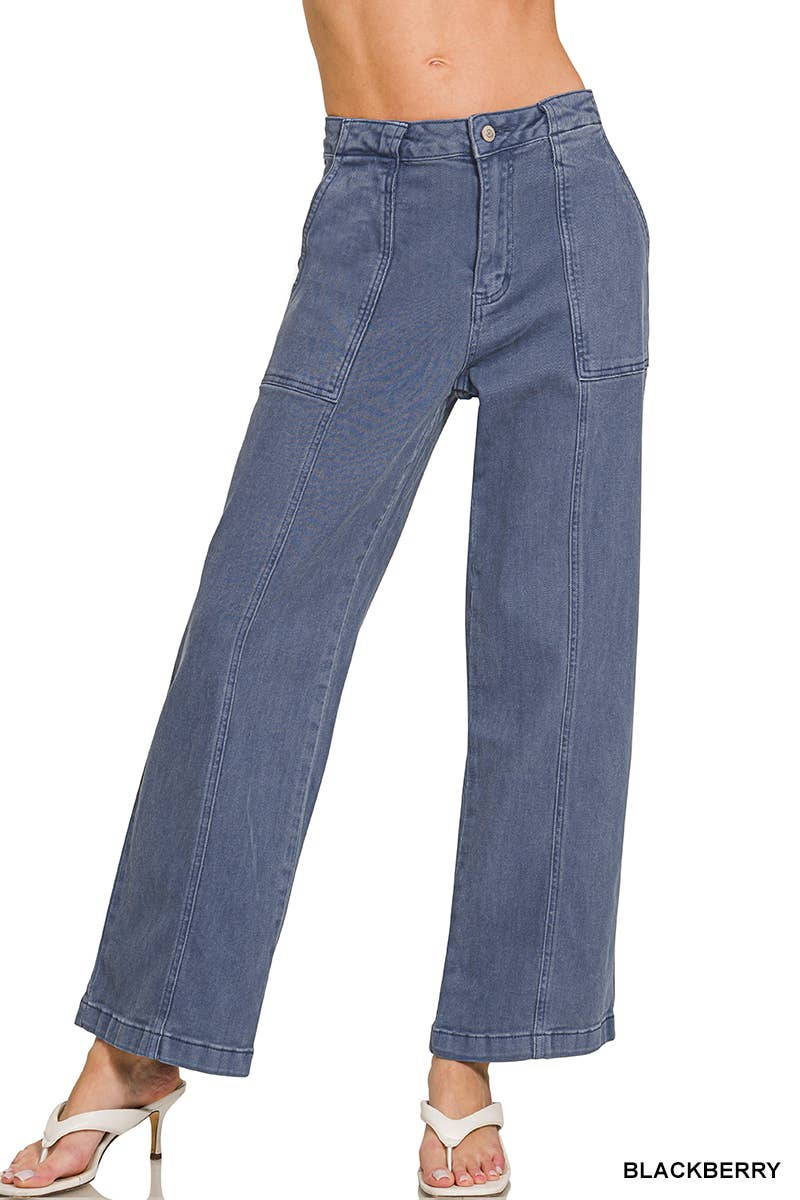 42POPS - Straight Leg Utility Pocket Color Denim Pants  Zenana