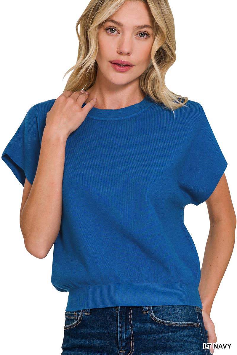 42POPS - 0715 Round Neck Short Dolman Sleeve Sweater SI-26357 Zenana