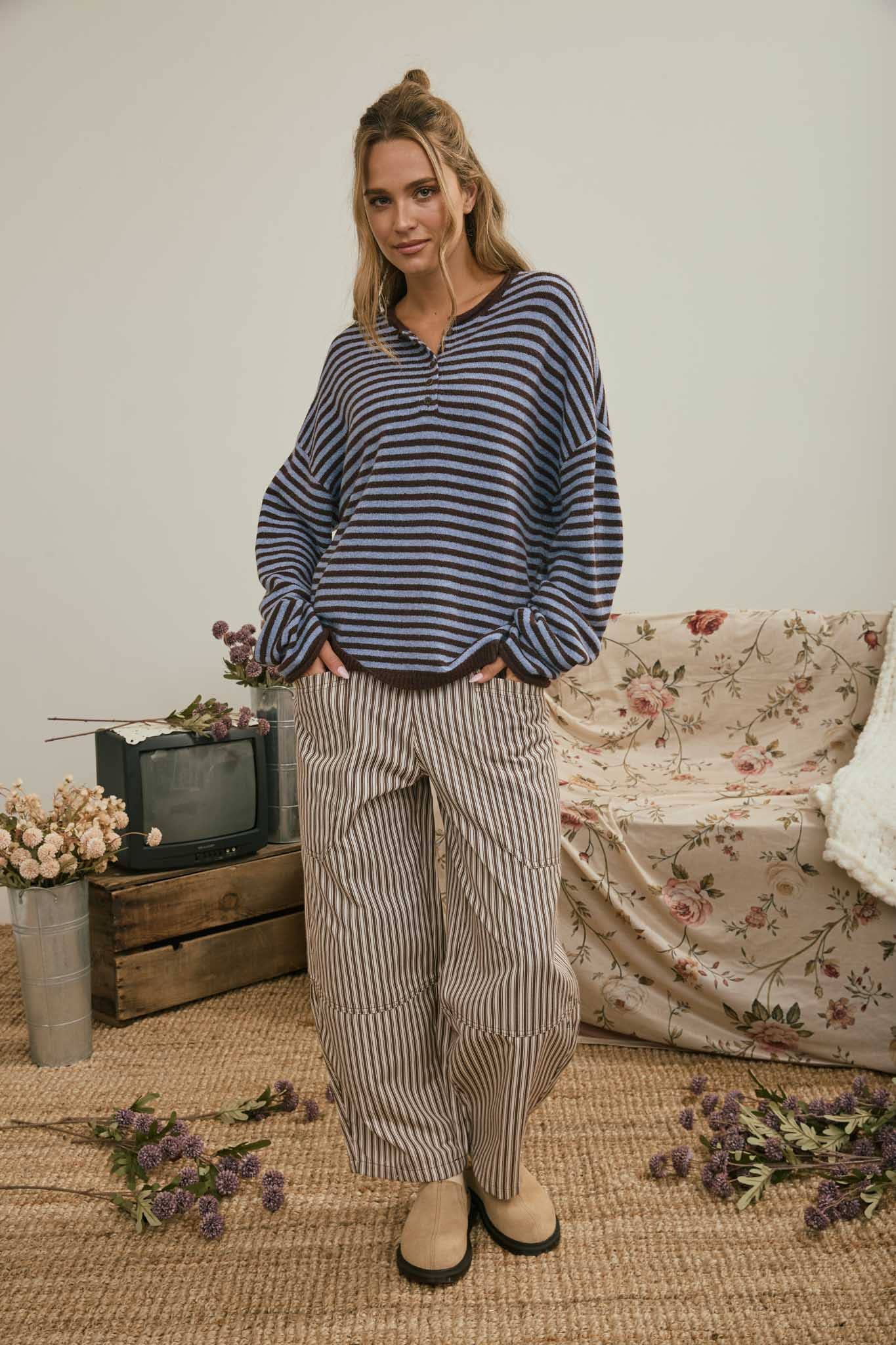 J.O.A - STRIPE POCKET DETAIL WIDE LEG PANTS