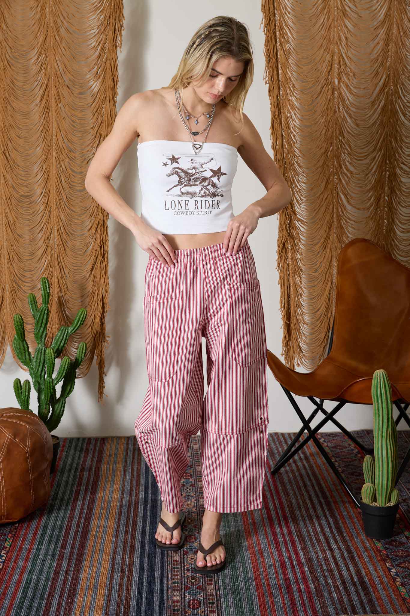 J.O.A - STRIPE POCKET DETAIL WIDE LEG PANTS