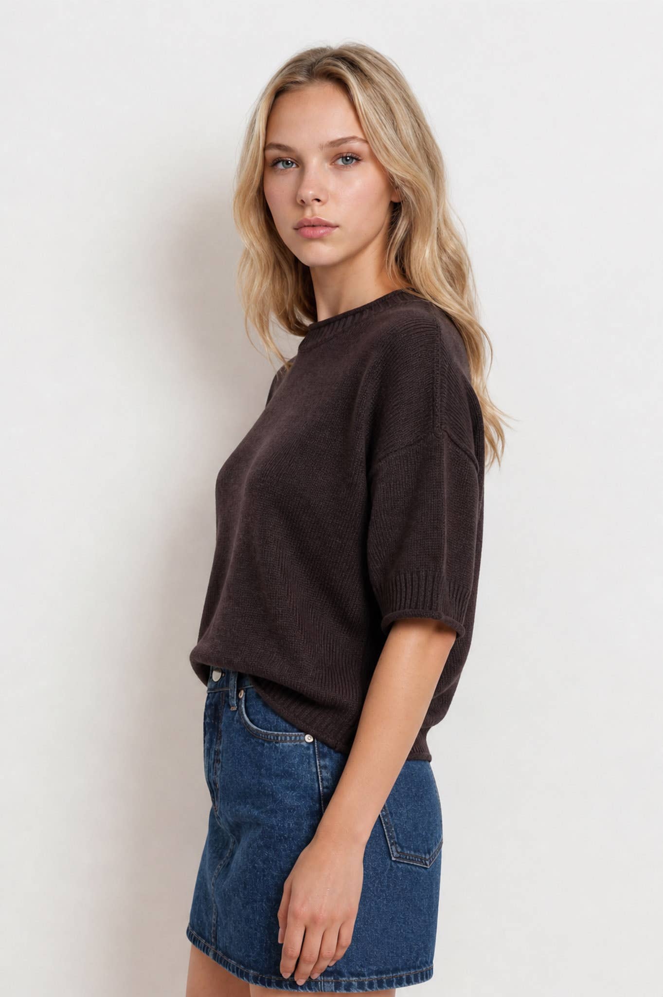 J.O.A - EXPOSED SEAM DROP SHOULDER SHORT SLEEVE PULLOVER