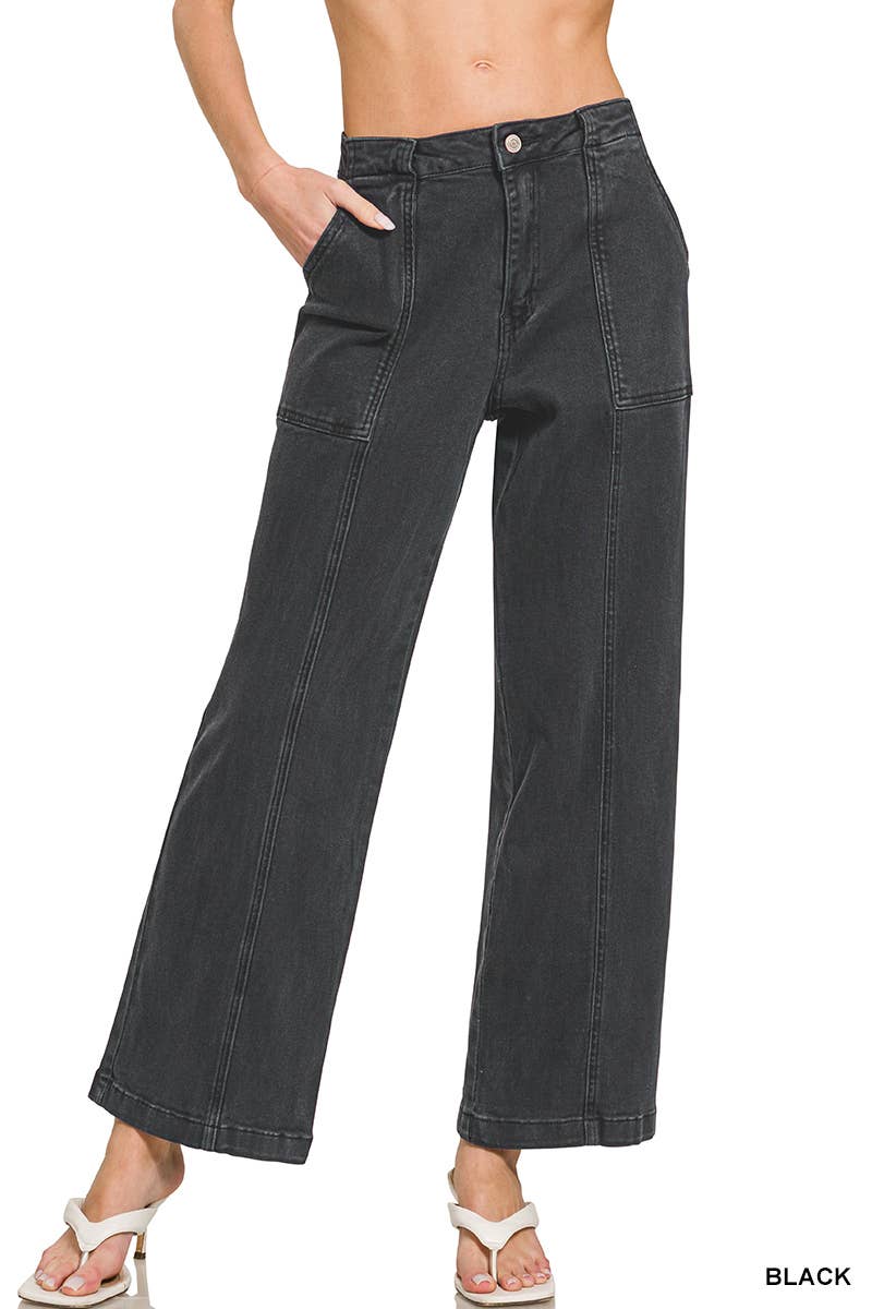 42POPS - Straight Leg Utility Pocket Color Denim Pants  Zenana