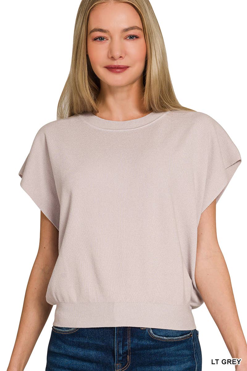 42POPS - 0715 Round Neck Short Dolman Sleeve Sweater SI-26357 Zenana
