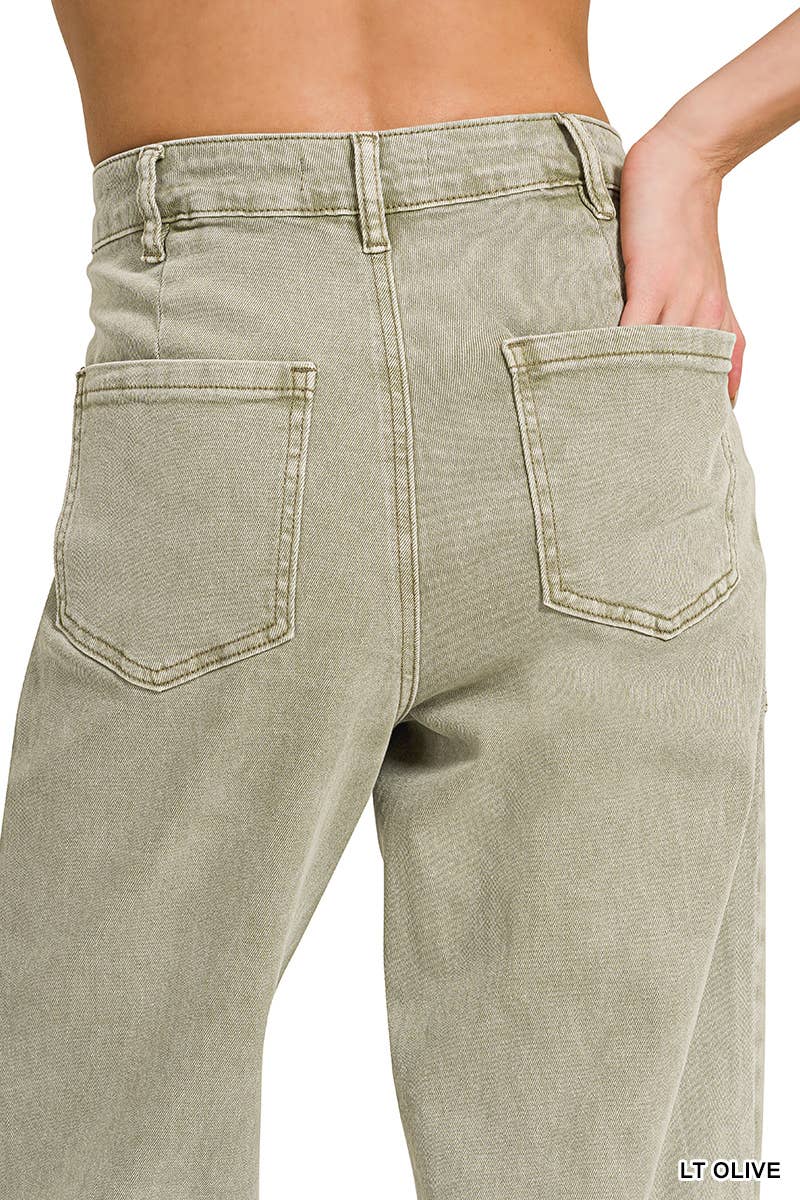 42POPS - Straight Leg Utility Pocket Color Denim Pants  Zenana