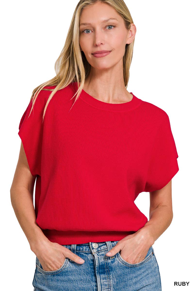42POPS - 0715 Round Neck Short Dolman Sleeve Sweater SI-26357 Zenana