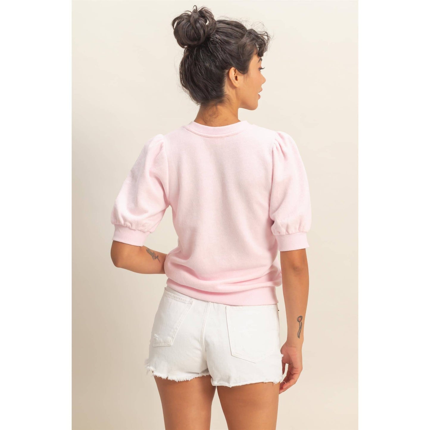 Town Stroll Puff Sleeve Top -Pink